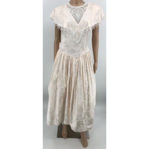 Vintage 80s Scott McClintock Light Peach Pink Lace Detail Back Bow Dress Size 8